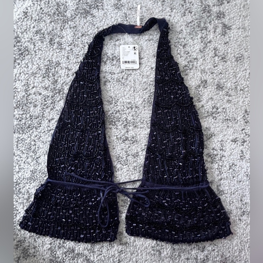 NWT Free People Ibiza Nights Halter Navy Blue Size: Large